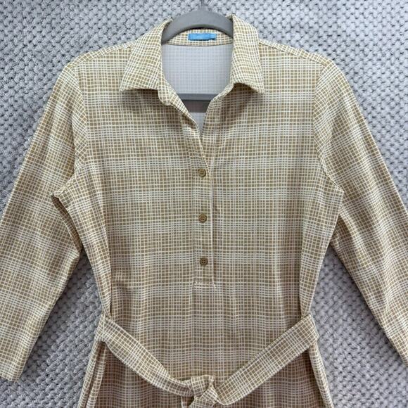 J McLaughlin Dress Women S Tan Mod Matrix Catalina Cloth Calla Shirt 3/4 Sleeve - Picture 4 of 16